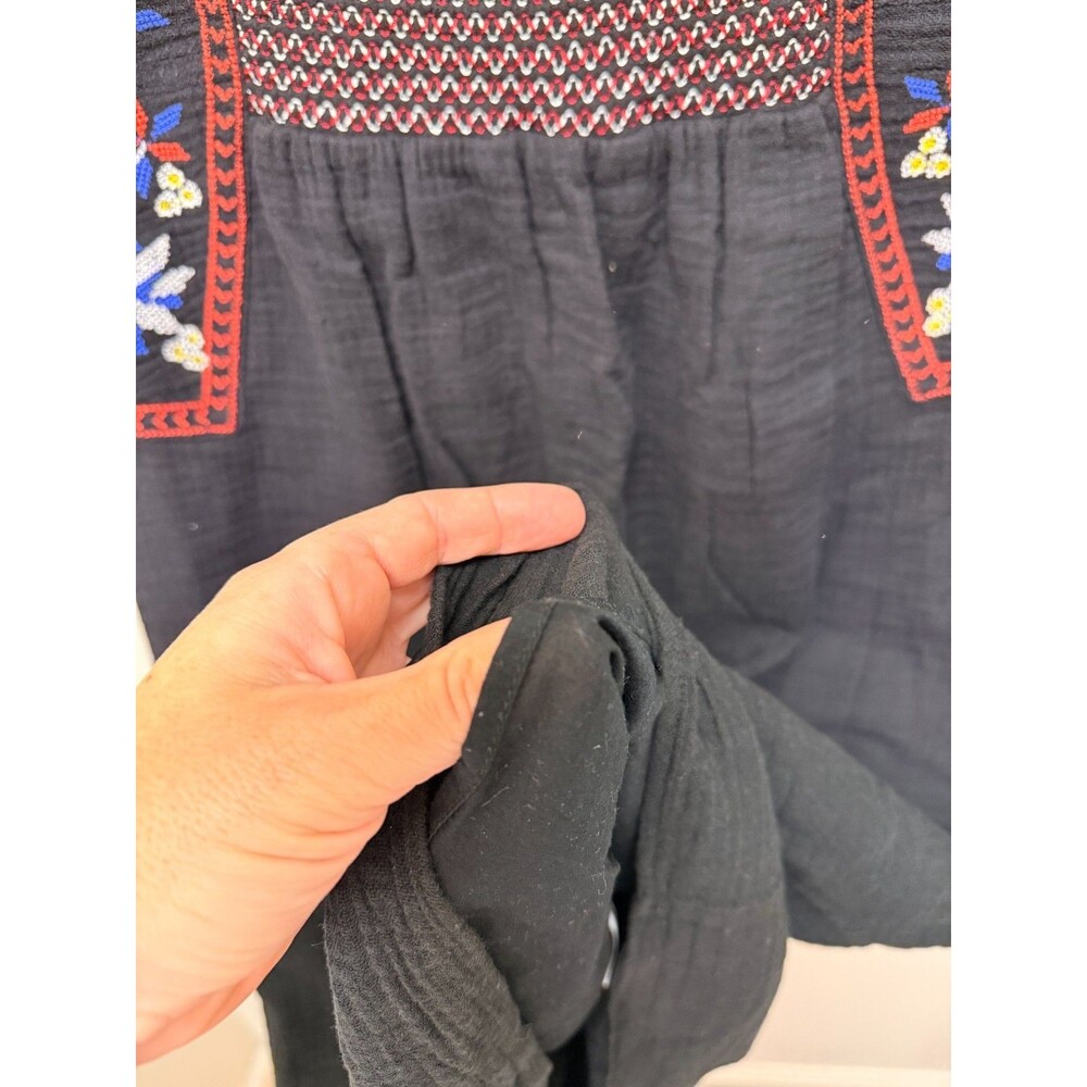 Old Navy Black Embroidered Boho Swing Dress Floral Cross Stitch Mini S ✨ - Picture 7 of 9